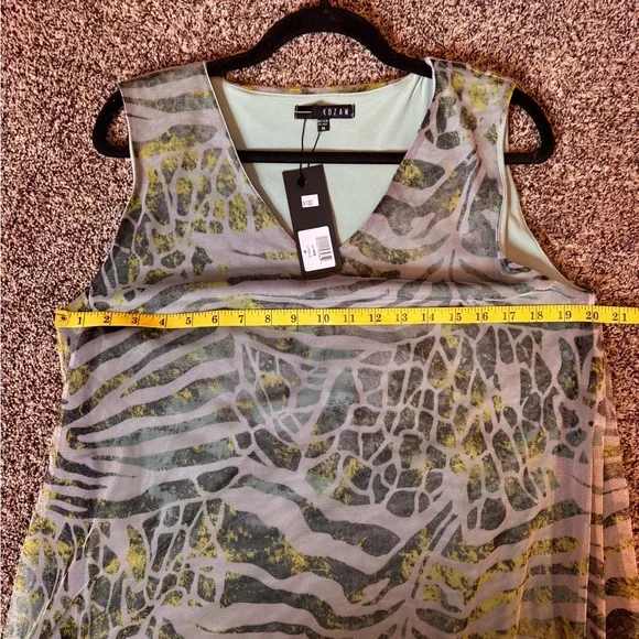 Kozan Zebra Print Midi Sheer Mesh Overlay Dress Size Medium Muted Gray Green NWT - Picture 10 of 13